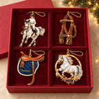 Personalized Equestrian Christmas Ornament — Horse Rider, Bridle, Saddle or Horse in a Gold Ring, Single or Set of 4, Ceramic
