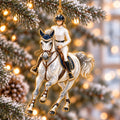 Personalized Equestrian Christmas Ornament — Horse Rider, Bridle, Saddle or Horse in a Gold Ring, Single or Set of 4, Ceramic