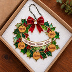 Personalized Family Holly Wreath with Name Tags Holographic Acrylic Suncatcher