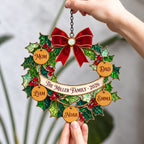 Personalized Family Holly Wreath with Name Tags Holographic Acrylic Suncatcher