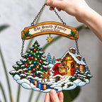 Personalized Family Name Santa at the Snowy Cabin Holographic Acrylic Suncatcher