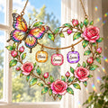 Personalized Grandma Butterfly Rose Heart Wreath Holographic Acrylic Suncatcher