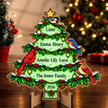 Personalized Family Names Christmas Tree Glow-in-the-Dark Wood Sign — Cardinals & Bluebird