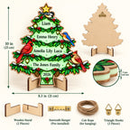 Personalized Family Names Christmas Tree Glow-in-the-Dark Wood Sign — Cardinals & Bluebird