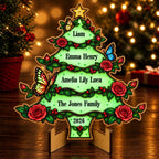 Personalized Family Names Christmas Tree Glow-in-the-Dark Wood Sign — Roses & Butterflies