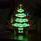 Personalized Family Names Christmas Tree Glow-in-the-Dark Wood Sign — Roses & Butterflies