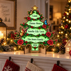 Personalized Family Names Christmas Tree Glow-in-the-Dark Wood Sign — Roses & Butterflies