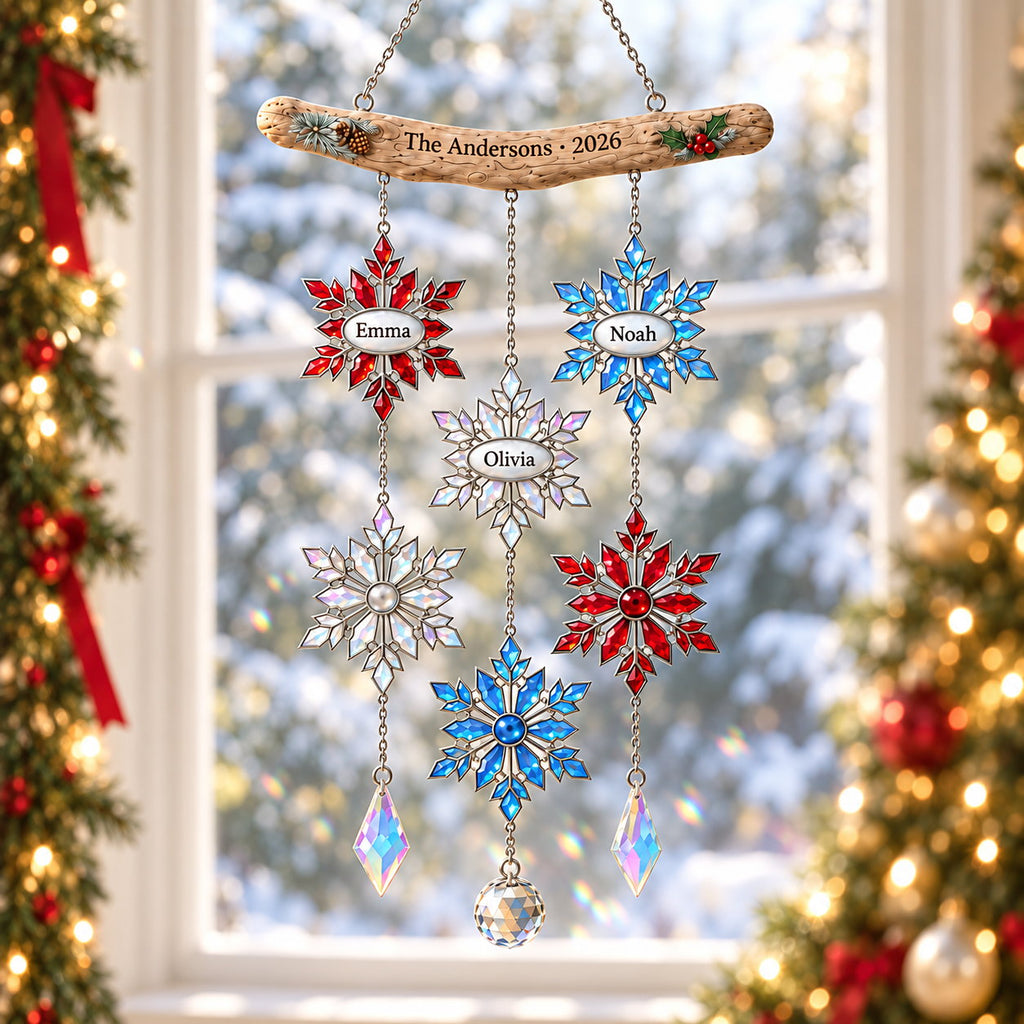 Personalized Family Snowflake Mobile Holographic Acrylic Suncatcher