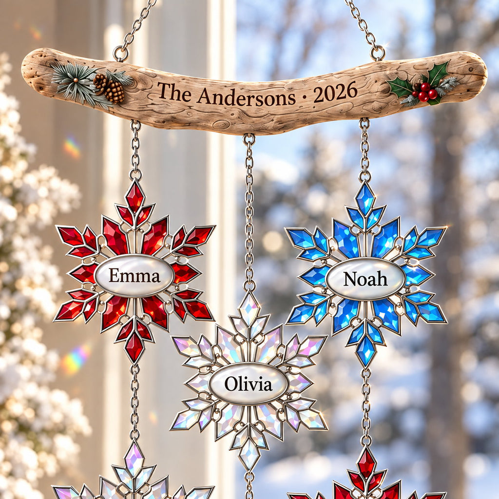 Personalized Family Snowflake Mobile Holographic Acrylic Suncatcher