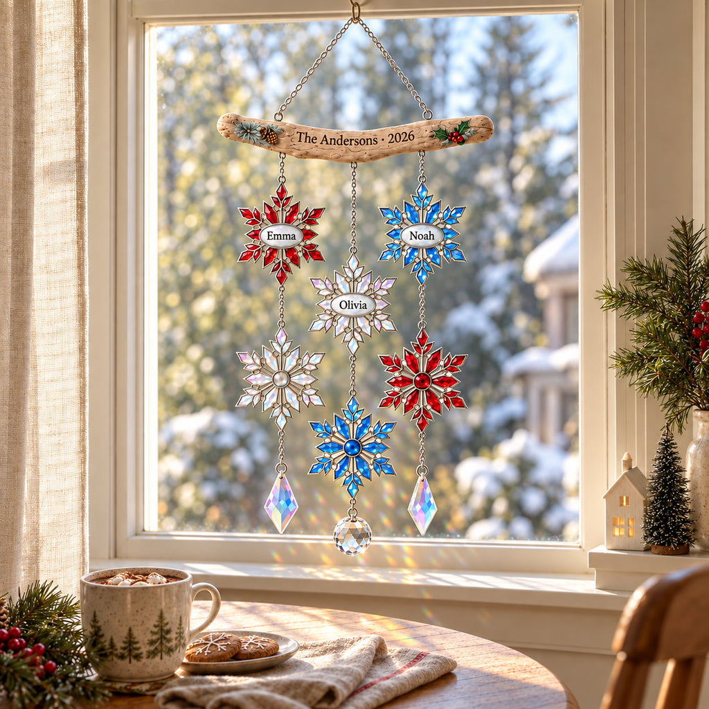 Personalized Family Snowflake Mobile Holographic Acrylic Suncatcher