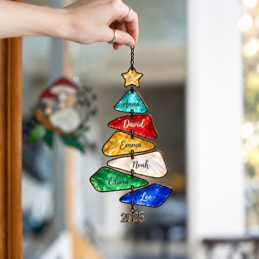 Personalized Family Names Christmas Tree Holographic Acrylic Suncatcher