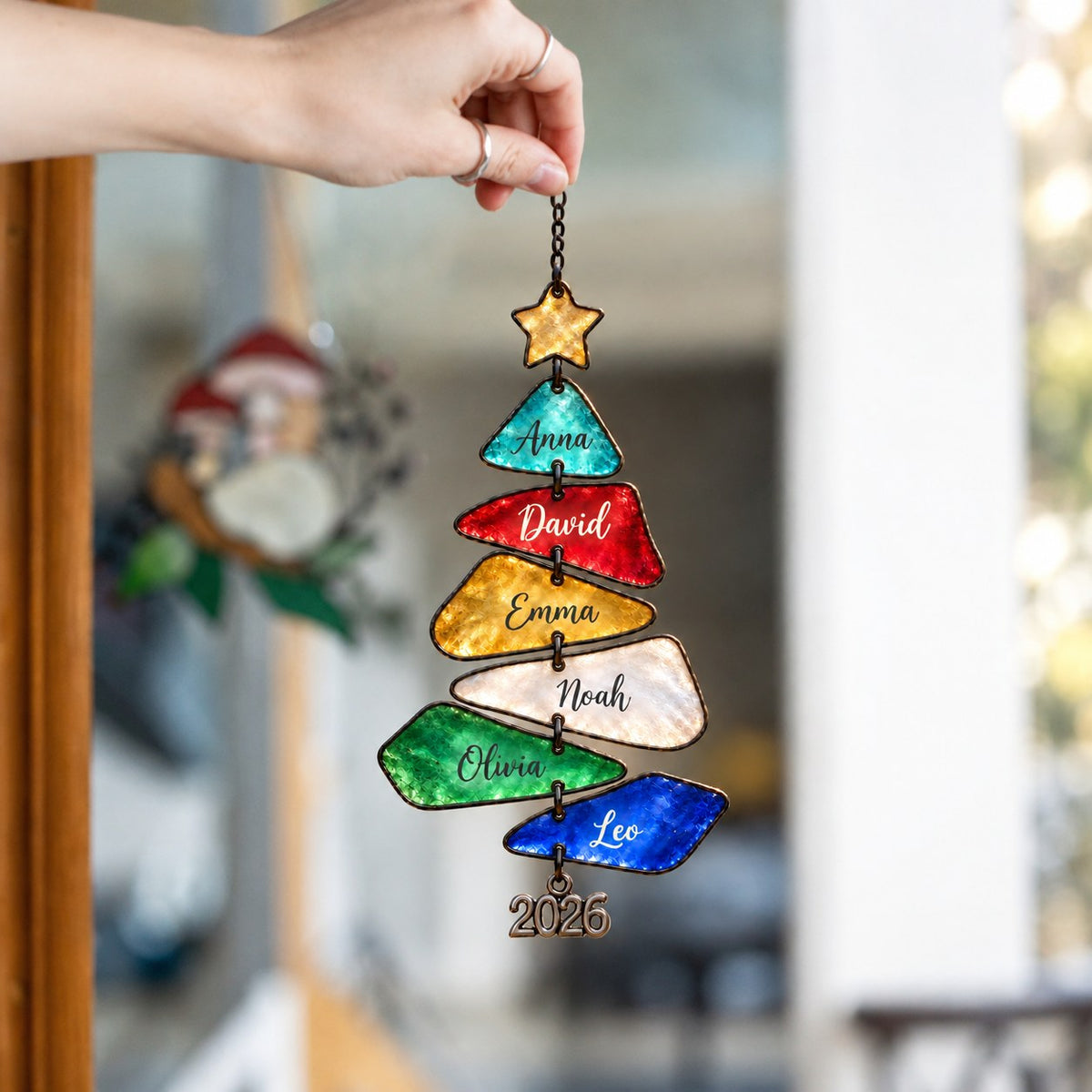 Personalized Family Names Christmas Tree Holographic Acrylic Suncatcher