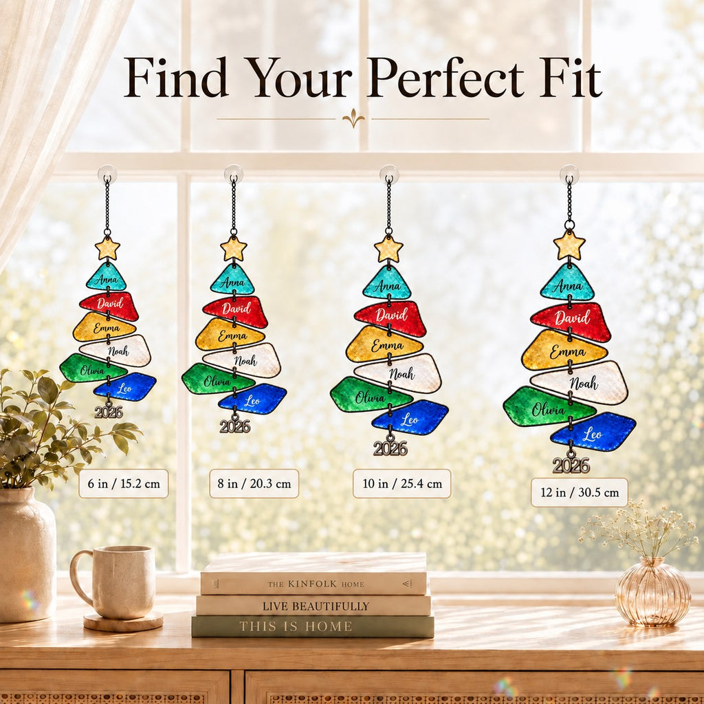 Personalized Family Names Christmas Tree Holographic Acrylic Suncatcher