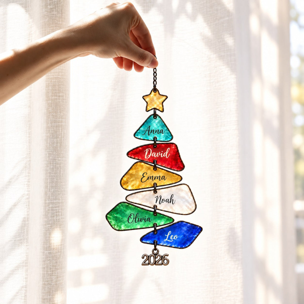 Personalized Family Names Christmas Tree Holographic Acrylic Suncatcher