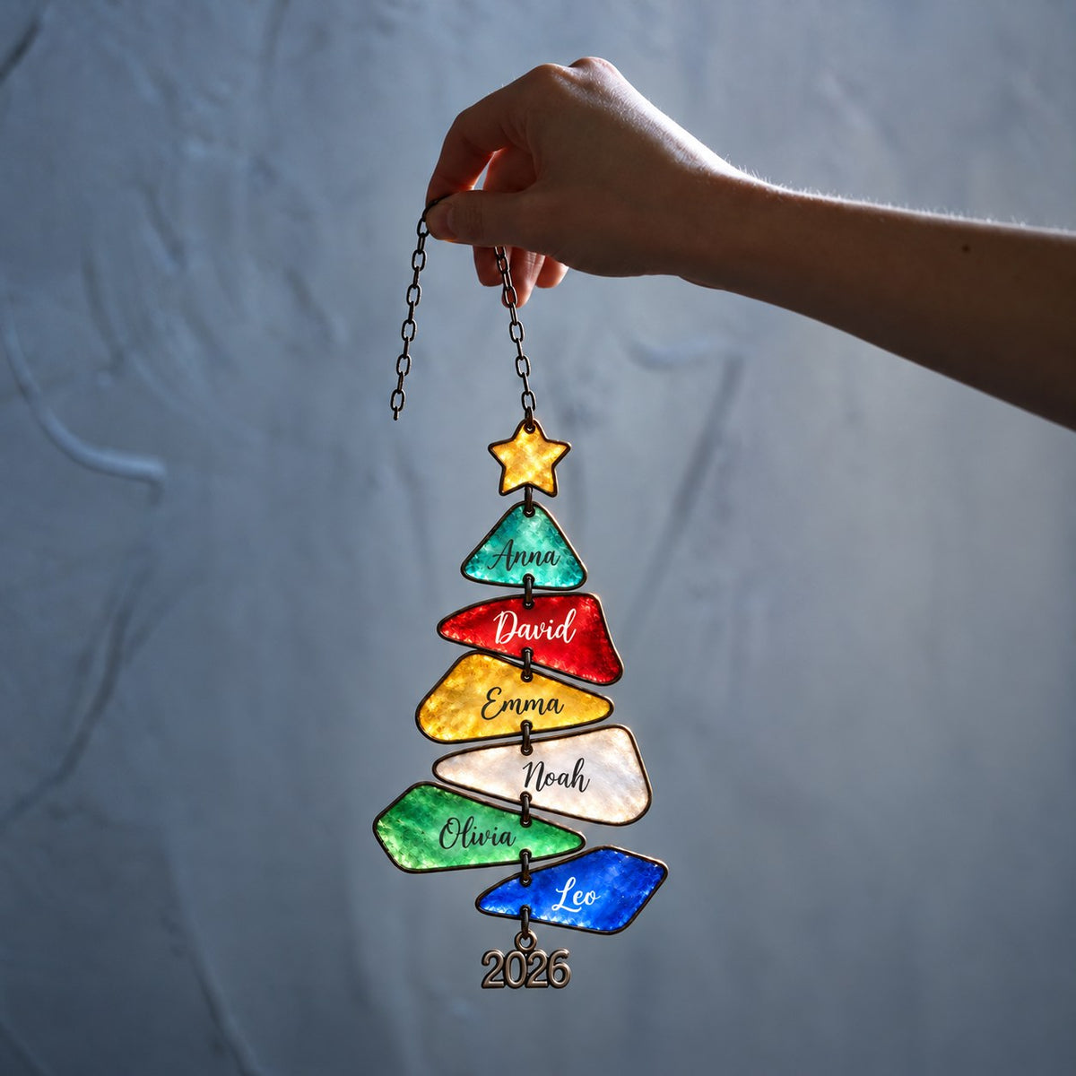 Personalized Family Names Christmas Tree Holographic Acrylic Suncatcher