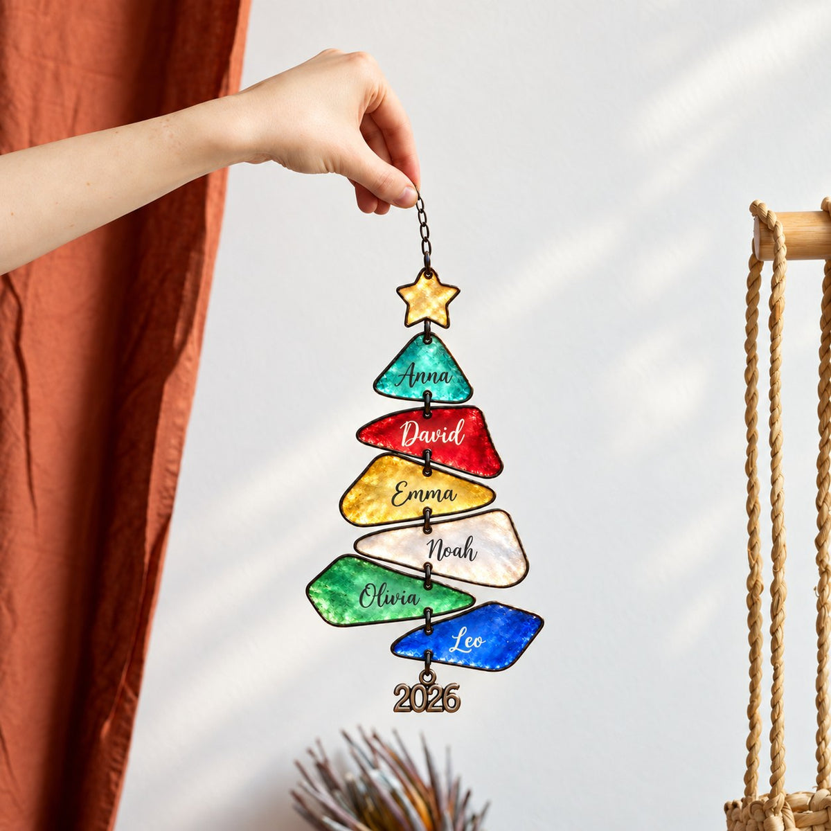 Personalized Family Names Christmas Tree Holographic Acrylic Suncatcher