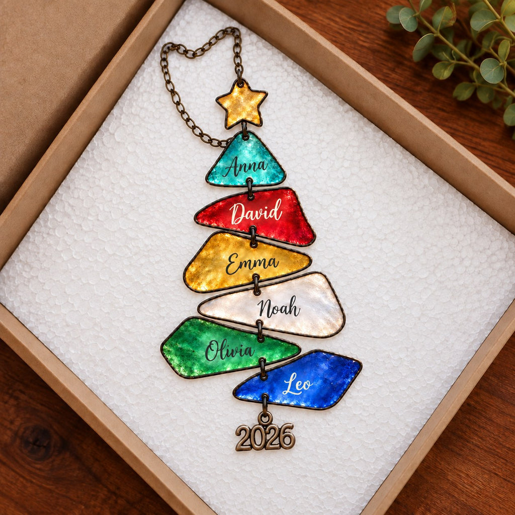 Personalized Family Names Christmas Tree Holographic Acrylic Suncatcher