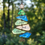 Sea Glass family names Christmas tree suncatcher — 04