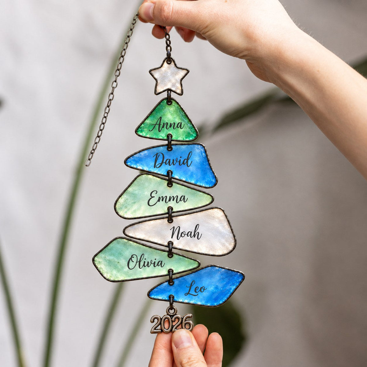 Sea Glass family names Christmas tree suncatcher — 06
