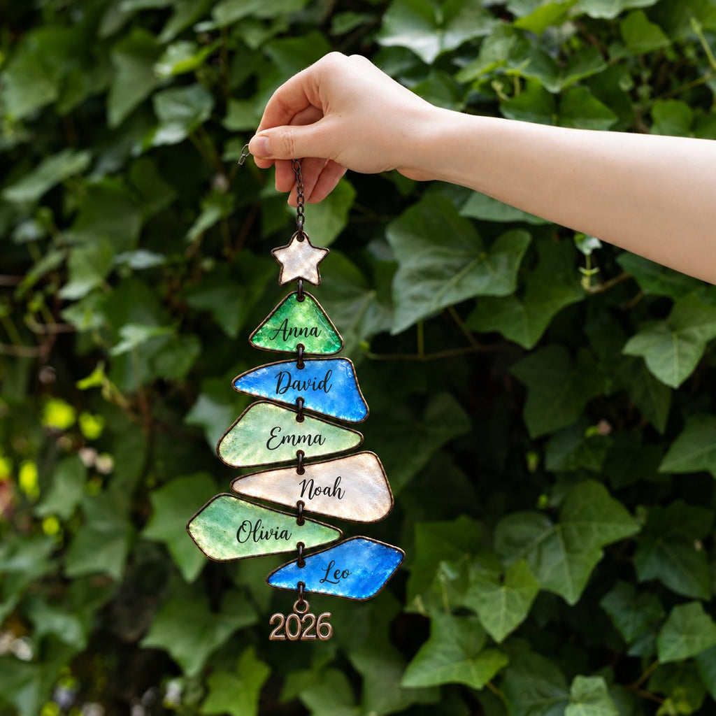 Sea Glass family names Christmas tree suncatcher — 07