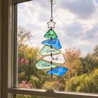 Sea Glass family names Christmas tree suncatcher — 08