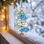 Sea Glass family names Christmas tree suncatcher — 10