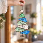 Sea Glass family names Christmas tree suncatcher — 11