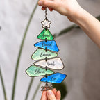 Sea Glass family names Christmas tree suncatcher — 15