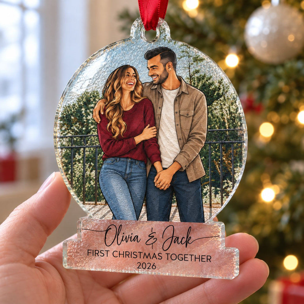 Personalized First Christmas Together Couple Stained Glass Ornament – Mr & Mrs or Names