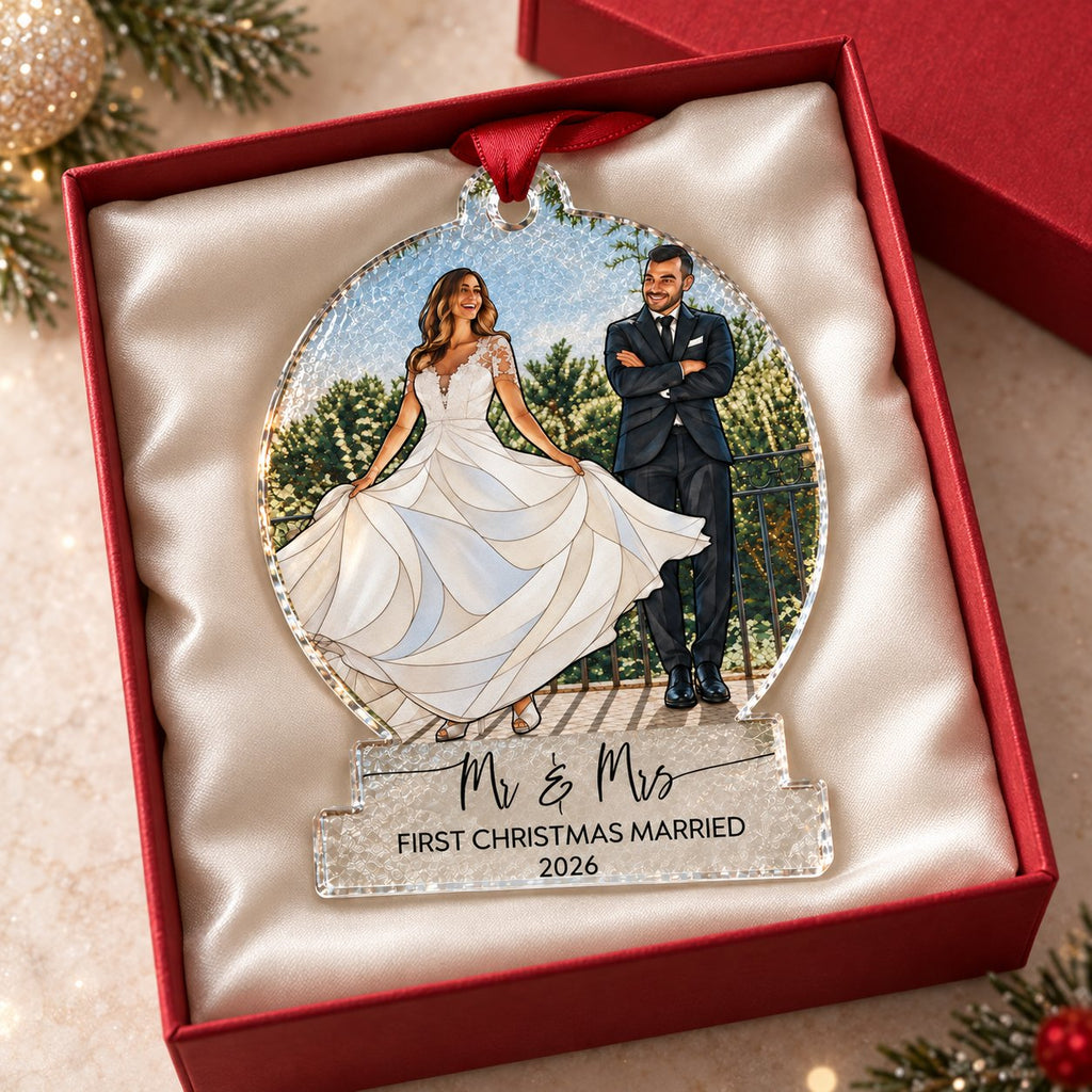 Personalized First Christmas Together Couple Stained Glass Ornament – Mr & Mrs or Names