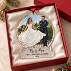 Personalized First Christmas Together Couple Stained Glass Ornament – Mr & Mrs or Names