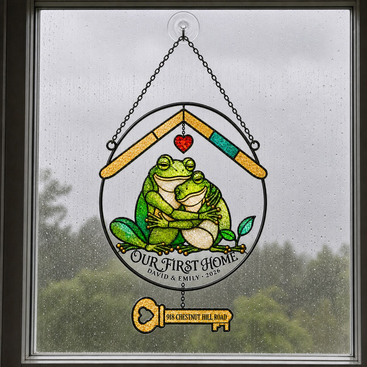 Personalized Our First Home Frog Couple Holographic Acrylic Suncatcher