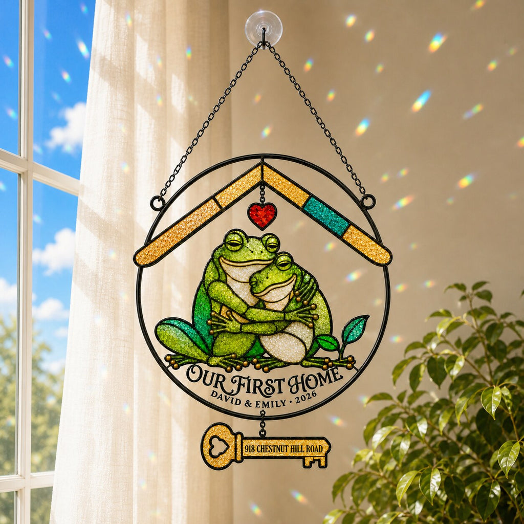 Personalized Our First Home Frog Couple Holographic Acrylic Suncatcher