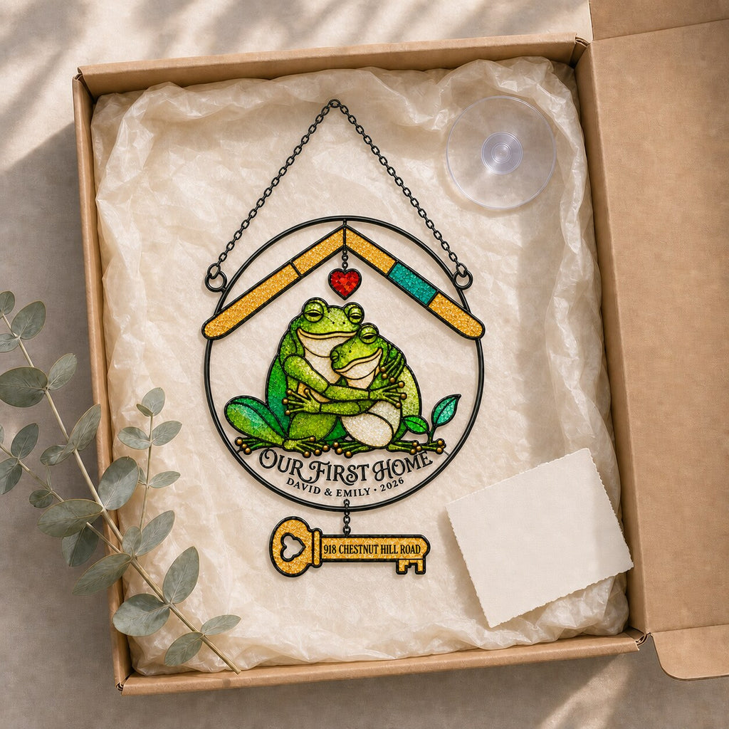Personalized Our First Home Frog Couple Holographic Acrylic Suncatcher