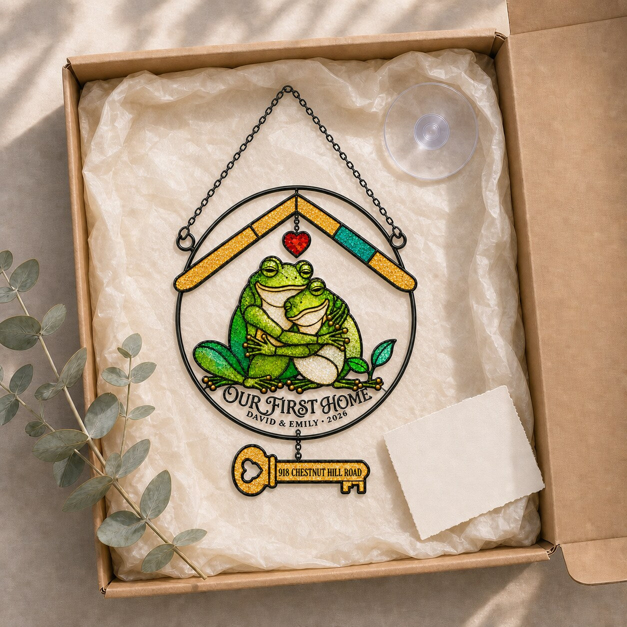 Personalized Our First Home Frog Couple Holographic Acrylic Suncatcher