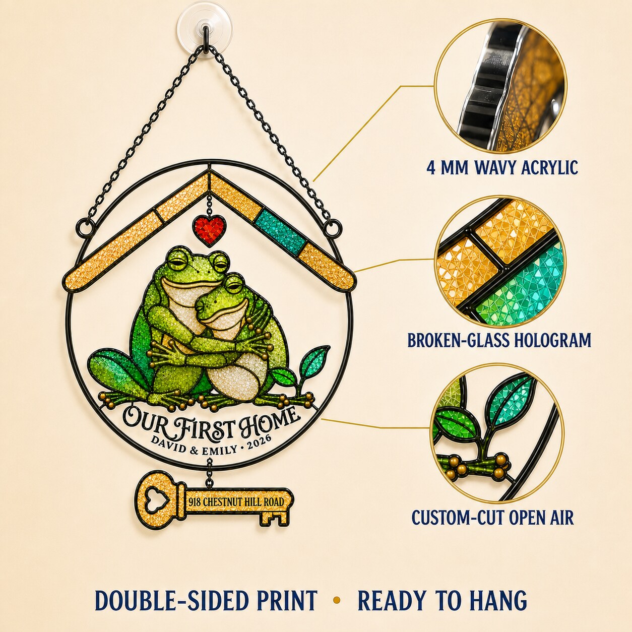 Personalized Our First Home Frog Couple Holographic Acrylic Suncatcher