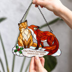 Personalized Fox Couple Our First Christmas Holographic Acrylic Suncatcher