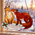 Personalized Fox Couple Our First Christmas Holographic Acrylic Suncatcher