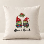 Personalized Frog Couple Under the Mistletoe — Embroidered Christmas Pillow Cover with Your Names, 14 to 20 in