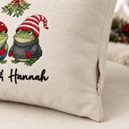 Personalized Frog Couple Under the Mistletoe — Embroidered Christmas Pillow Cover with Your Names, 14 to 20 in