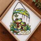 Personalized Frog Couple Mistletoe & Leaf Umbrella Holographic Acrylic Suncatcher — Until We Croak