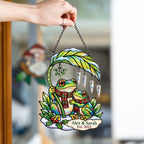 Personalized Frog Couple Mistletoe & Leaf Umbrella Holographic Acrylic Suncatcher — Until We Croak
