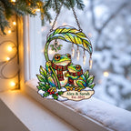 Personalized Frog Couple Mistletoe & Leaf Umbrella Holographic Acrylic Suncatcher — Until We Croak