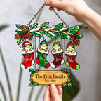 Personalized Frog Family Christmas Stockings Holographic Acrylic Suncatcher