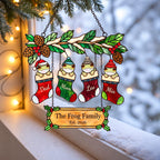 Personalized Frog Family Christmas Stockings Holographic Acrylic Suncatcher