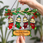 Personalized Frog Family Christmas Stockings Holographic Acrylic Suncatcher