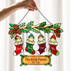 Personalized Frog Family Christmas Stockings Holographic Acrylic Suncatcher