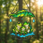 Personalized Frog Family Under Leaf Umbrella Holographic Acrylic Suncatcher