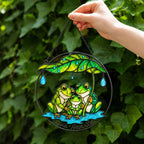 Personalized Frog Family Under Leaf Umbrella Holographic Acrylic Suncatcher
