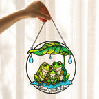 Personalized Frog Family Under Leaf Umbrella Holographic Acrylic Suncatcher